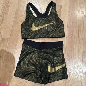 Nike Black and Gold Sports Bra And Shorts Set